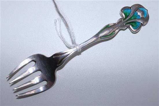 Art Nouveau silver enamel fork